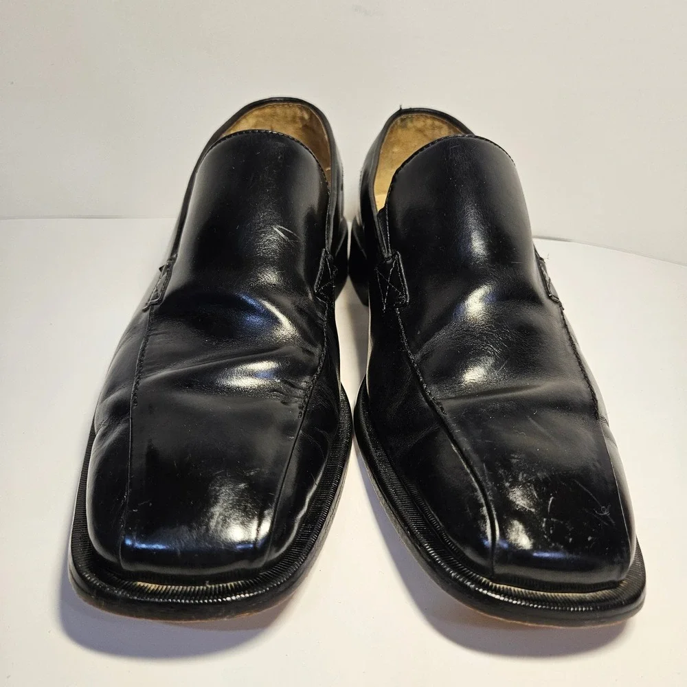 Stacy Adams Mens Black Leather Square‎ Toe Loafers Dress Shoes 9M 23786-01